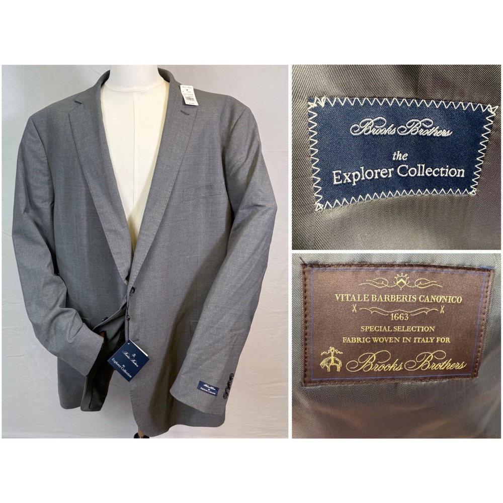 Brooks Brothers Explorer Blazer Mens 50XL Grey Vitale Barberis Canonico Merino